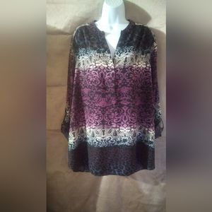 "Roz & Ali" Long Sleeve Half Button-Up Top